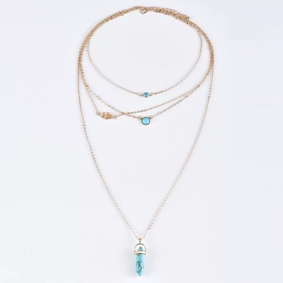 Boho Gold  turquoise necklace - Picture 2 of 5